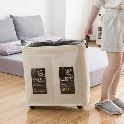 Fabric Laundry Basket with Wheels - Large Foldable Bin