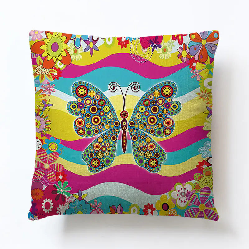 Butterfly Pattern Cotton and Linen Pillowcase