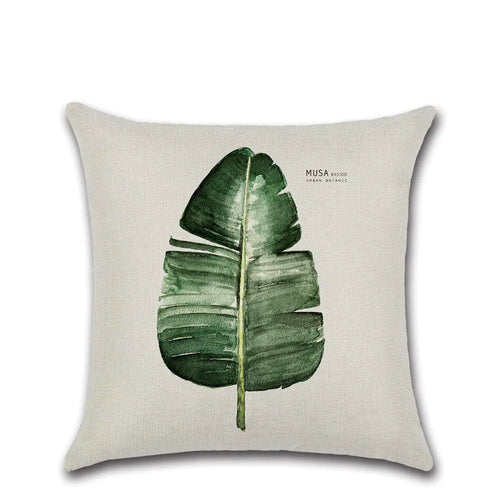 Fresh Green Leaf Linen Cushion Cover for Home Decor
