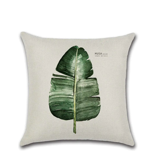 Fresh Green Leaf Linen Cushion Cover for Home Decor