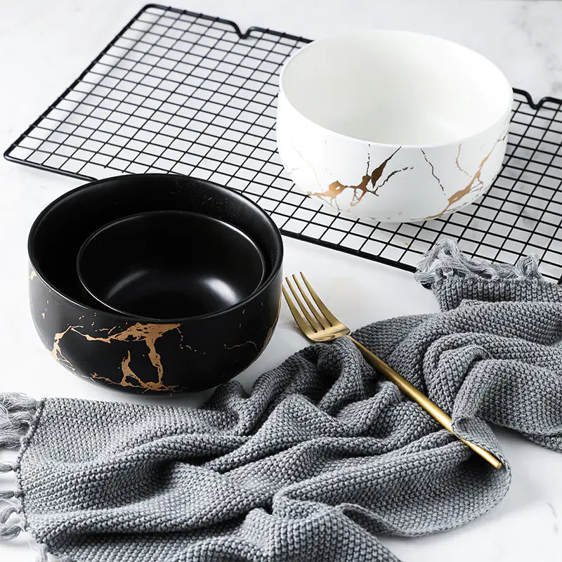 Nordic Frosted Ceramic Marble with Gold Thread Design