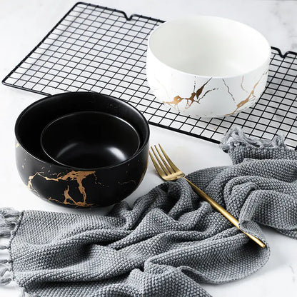 Nordic Frosted Ceramic Marble with Gold Thread Design