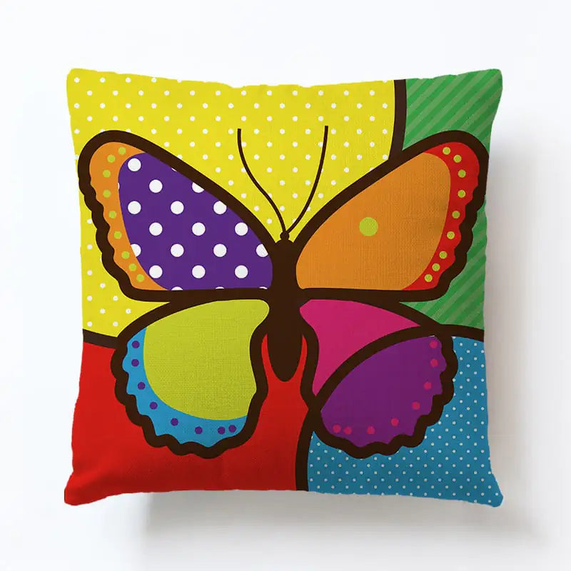 Butterfly Pattern Cotton and Linen Pillowcase