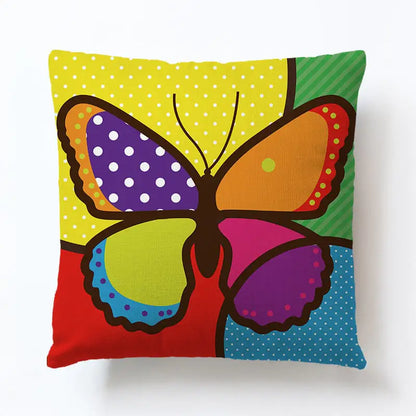 Butterfly Pattern Cotton and Linen Pillowcase