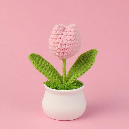 Handcrafted Crochet Tulip Mini Potted Plant Decor