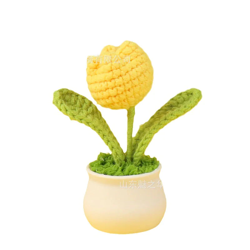 Handcrafted Crochet Tulip Mini Potted Plant Decor