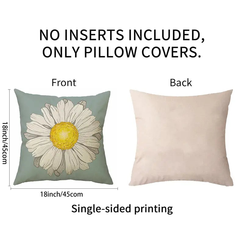 4pcs Daisy Floral Printed Pillow Covers for Home Decor