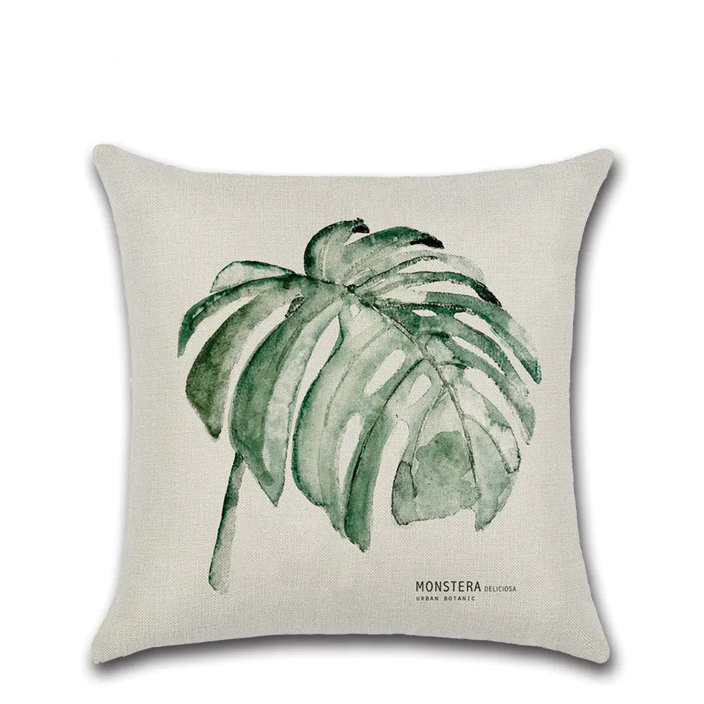 Fresh Green Leaf Linen Cushion Cover for Home Decor