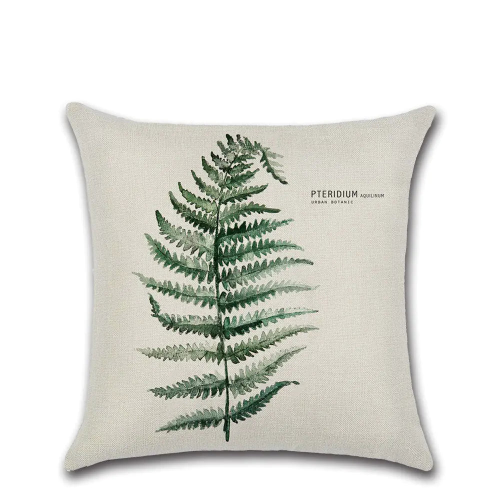 Fresh Green Leaf Linen Cushion Cover for Home Decor