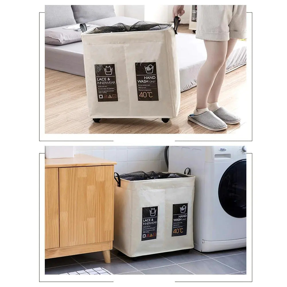 Fabric Laundry Basket with Wheels - Large Foldable Bin