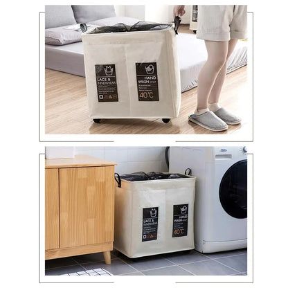 Fabric Laundry Basket with Wheels - Large Foldable Bin
