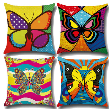 Butterfly Pattern Cotton and Linen Pillowcase