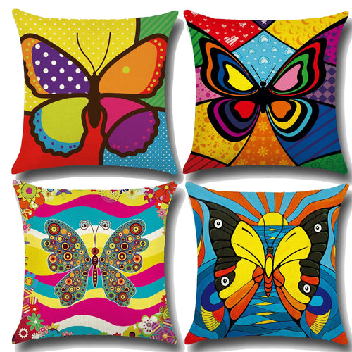 Butterfly Pattern Cotton and Linen Pillowcase