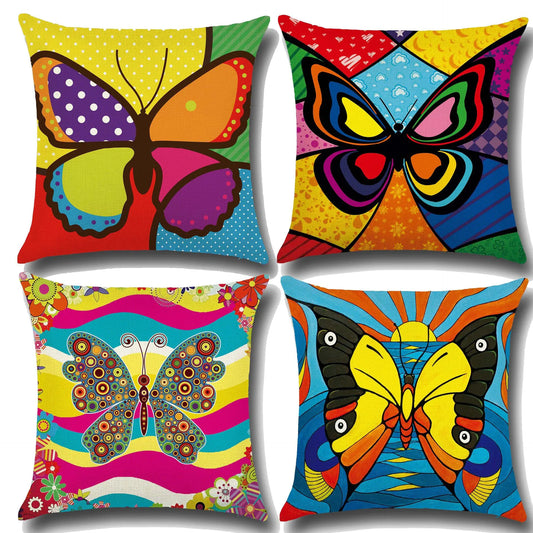 Butterfly Pattern Cotton and Linen Pillowcase