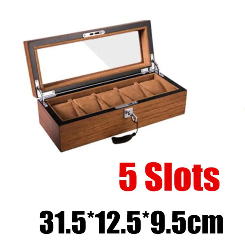 Wooden Watch Box with Lock and Window Display (18 Slots)