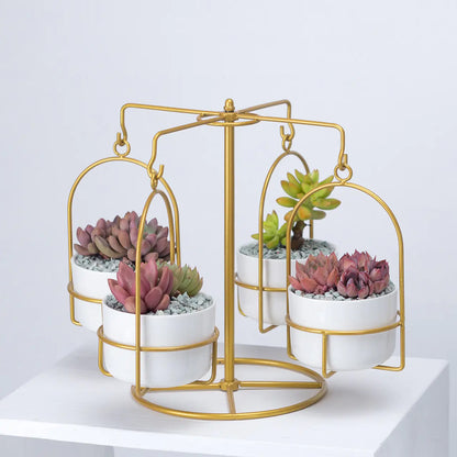 Rotating Carousel Ceramic Succulent Planter Set