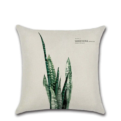 Fresh Green Leaf Linen Cushion Cover for Home Decor