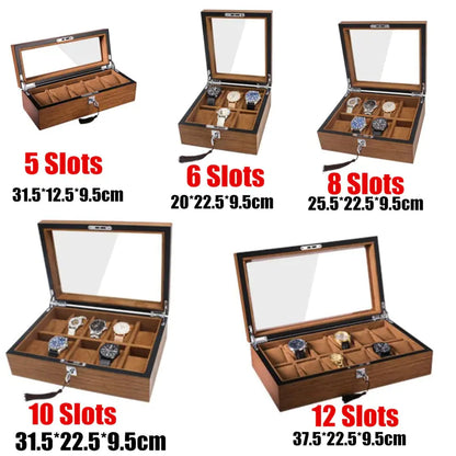 Wooden Watch Box with Lock and Window Display (18 Slots)