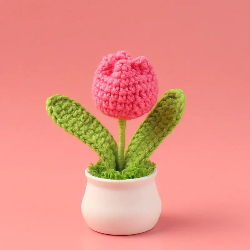 Handcrafted Crochet Tulip Mini Potted Plant Decor