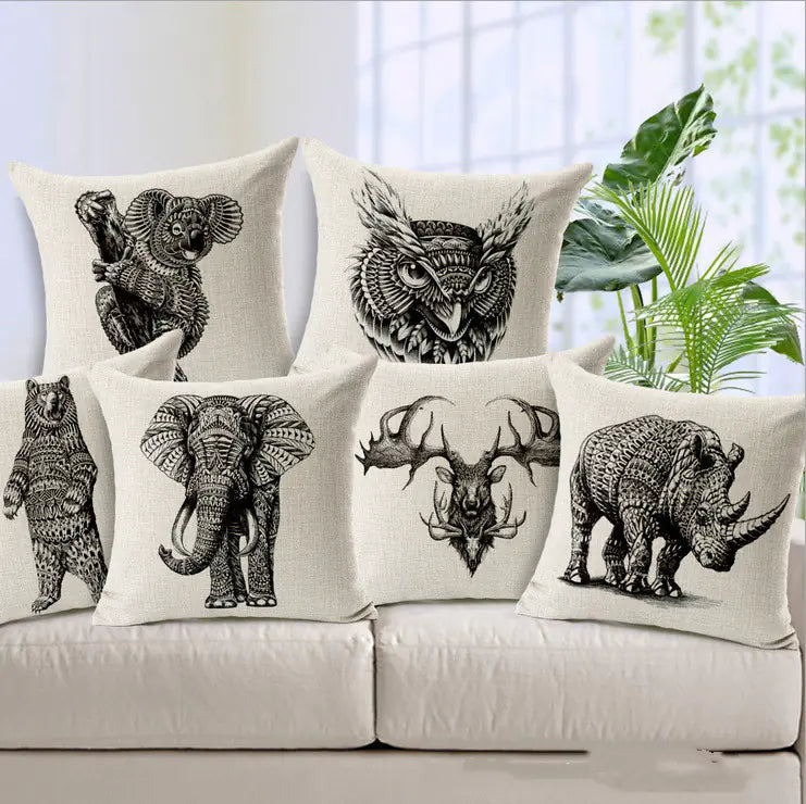 Simple Elephant Cotton Linen Pillowcase Cushion Cover