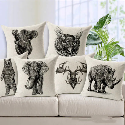 Simple Elephant Cotton Linen Pillowcase Cushion Cover