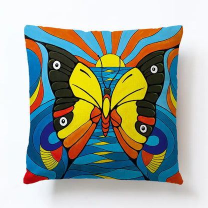Butterfly Pattern Cotton and Linen Pillowcase