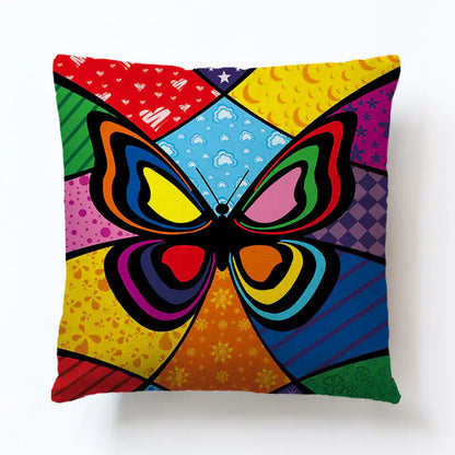 Butterfly Pattern Cotton and Linen Pillowcase