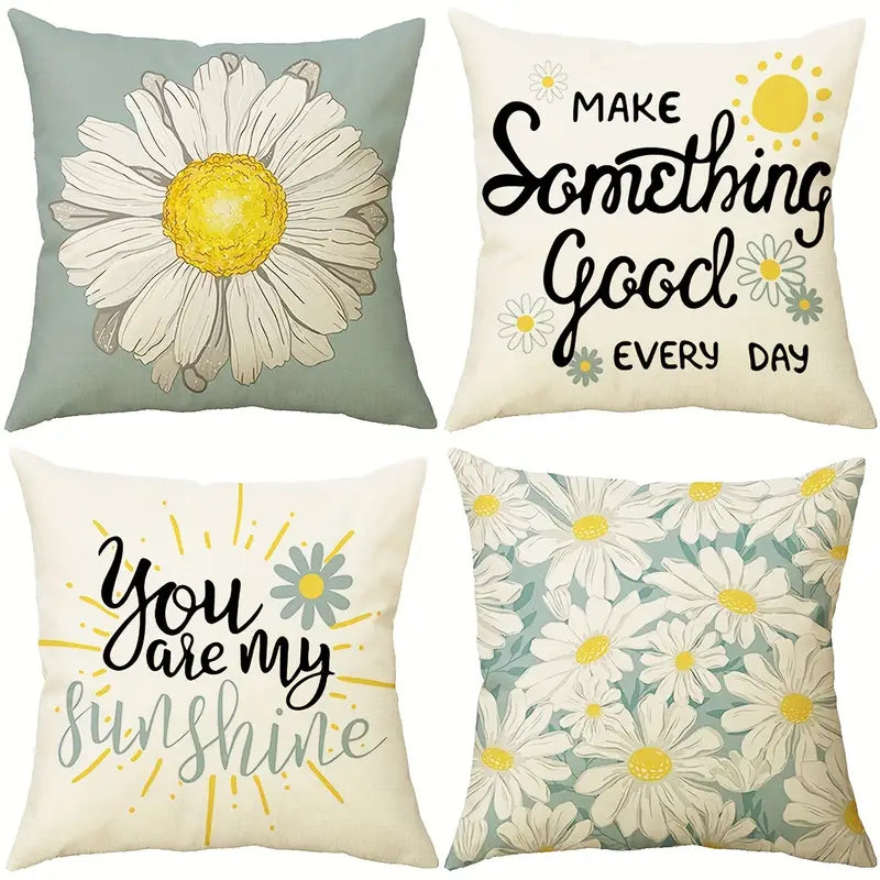 4pcs Daisy Floral Printed Pillow Covers for Home Decor