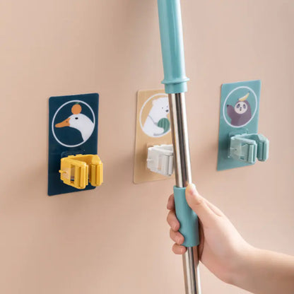 Strong Adhesive Mop Holder with Cartoon Design Hooks