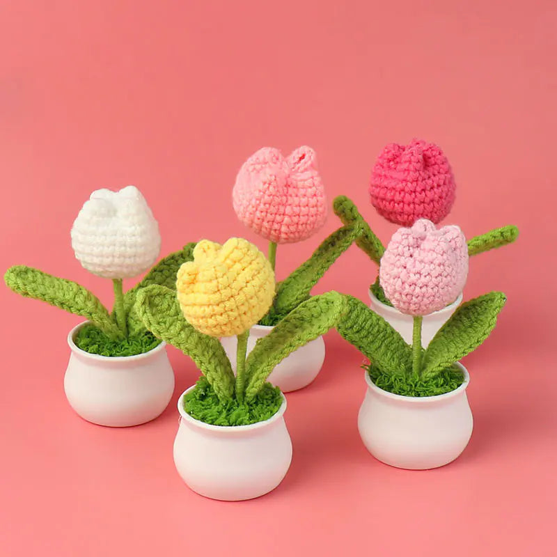 Handcrafted Crochet Tulip Mini Potted Plant Decor