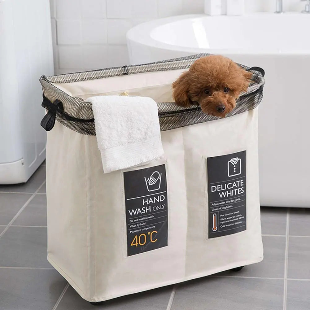 Fabric Laundry Basket with Wheels - Large Foldable Bin
