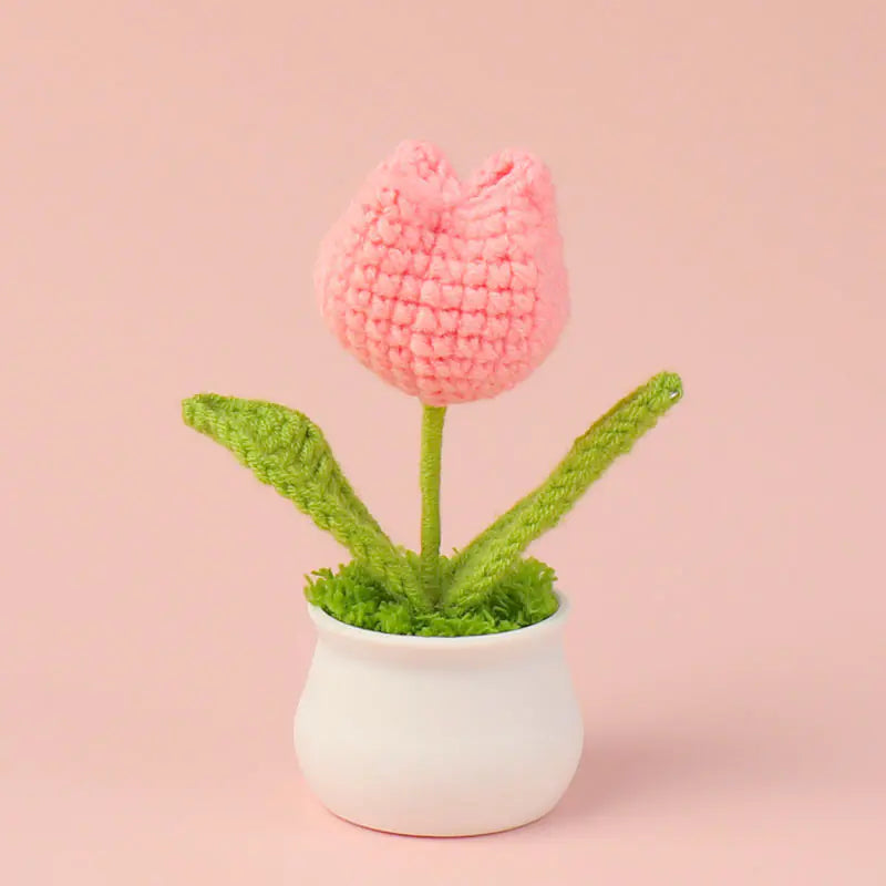Handcrafted Crochet Tulip Mini Potted Plant Decor