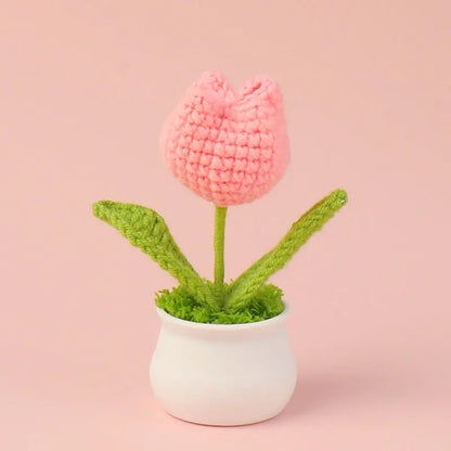 Handcrafted Crochet Tulip Mini Potted Plant Decor